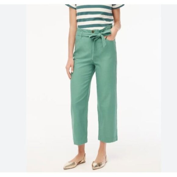 J.Crew Cropped Twill Paper Bag Pant 14 Aventurine Green Tie Waist - Picture 1 of 7